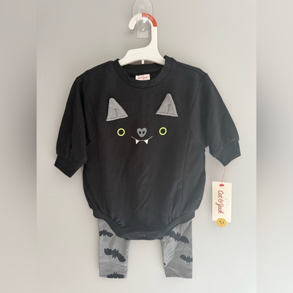 Cat & Jack Baby Halloween Bat Matching Set SZ 6/9 M Long Sleeve Jogger New Fall